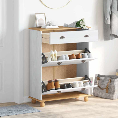 Skoställ Vit Skoskåp med låda ASKIM 85 x 35 x 108 cm Massiv furu