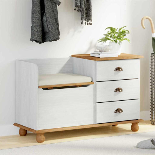 Förvaringsbänk med låda ASKIM Vit 100 x 39 x 62 cm Massiv furu