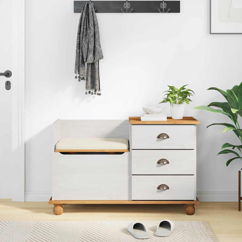 Förvaringsbänk med låda ASKIM Vit 100 x 39 x 62 cm Massiv furu