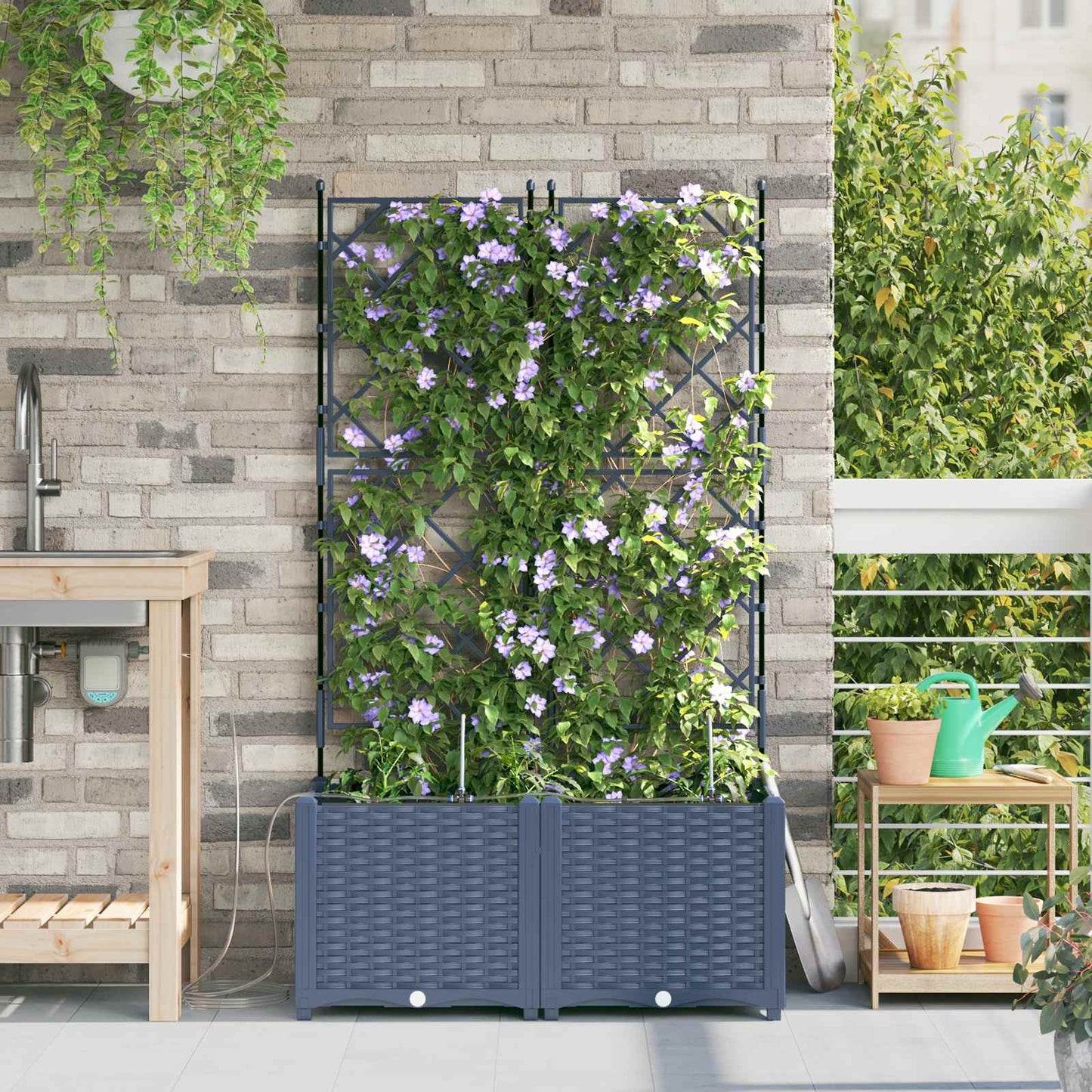 Trädgårdsspaljé Odlingslåda PP Grå 2 pcs 80 x 40 x 142 cm