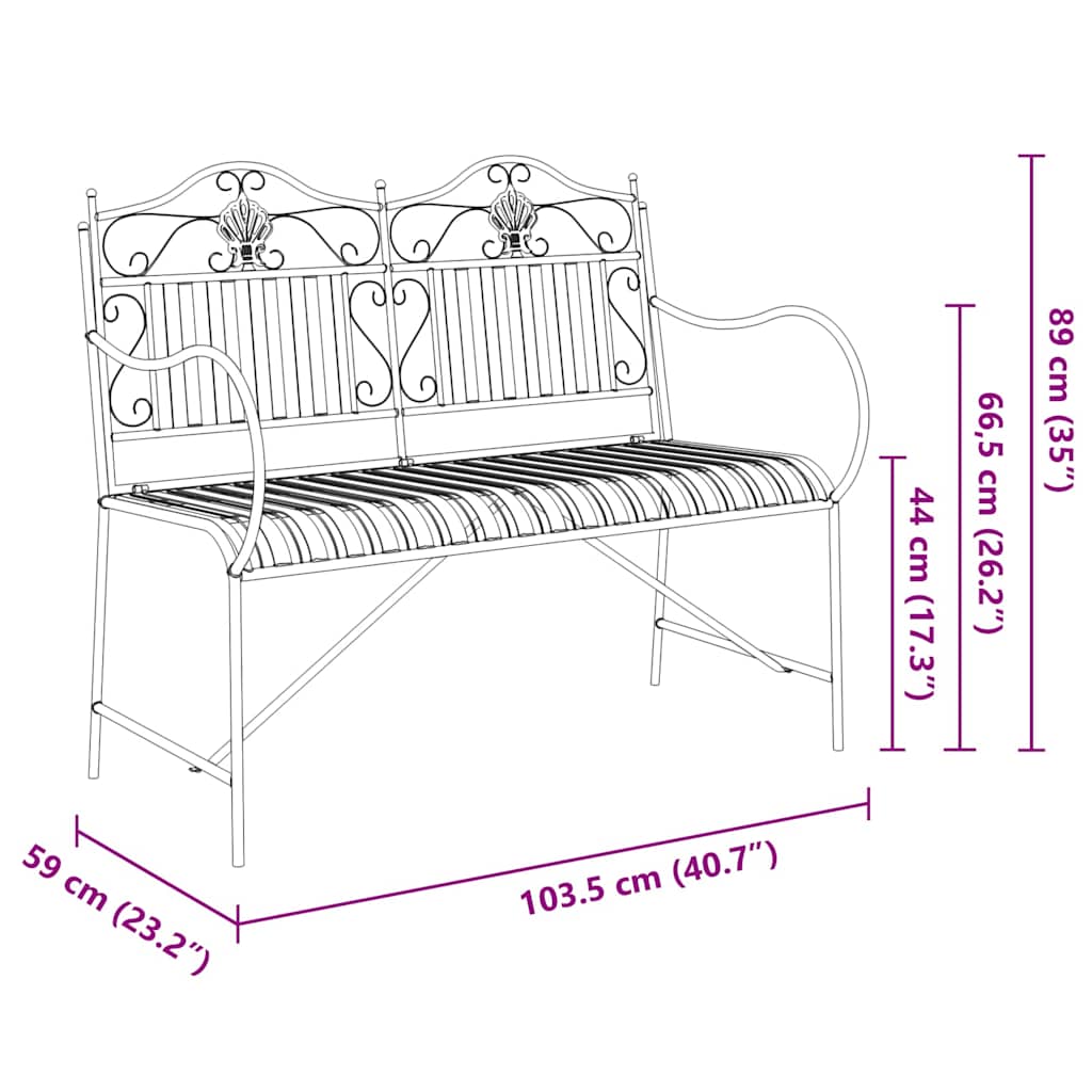 Trädgårdsbänk Metall Antik Vit 103,5 x 59 x 89 cm Stål
