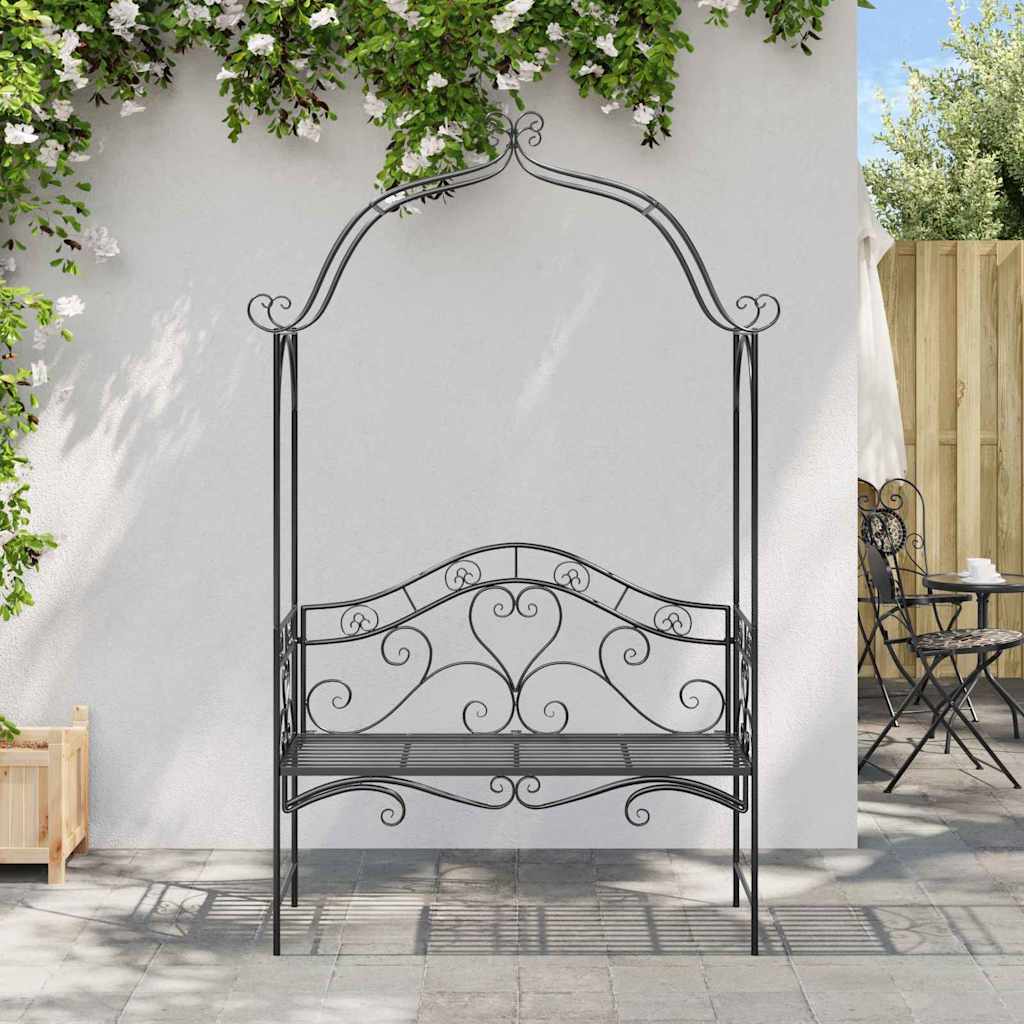 Trädgårdsbänk Metall Svart 121 x 48 x 200 cm Stål