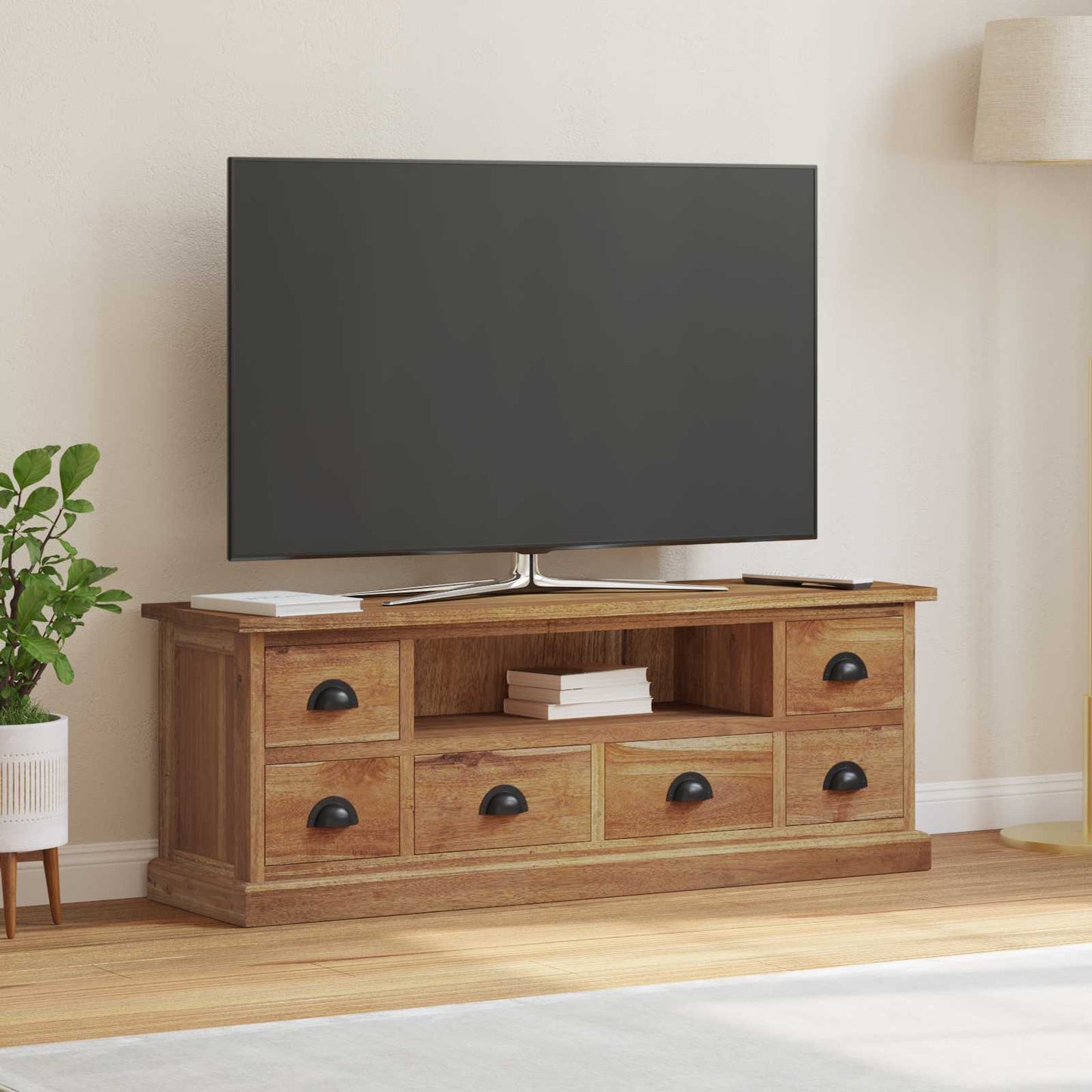 TV-bänk med låda Naturfärg 110 x 30 x 40 cm Massivt teakträ
