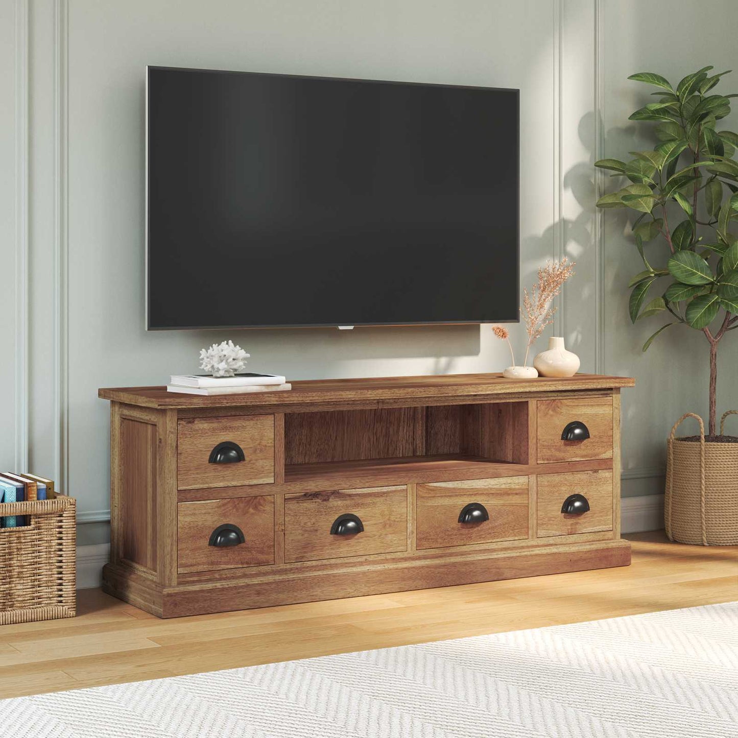 TV-bänk med låda Naturfärg 110 x 30 x 40 cm Massivt teakträ
