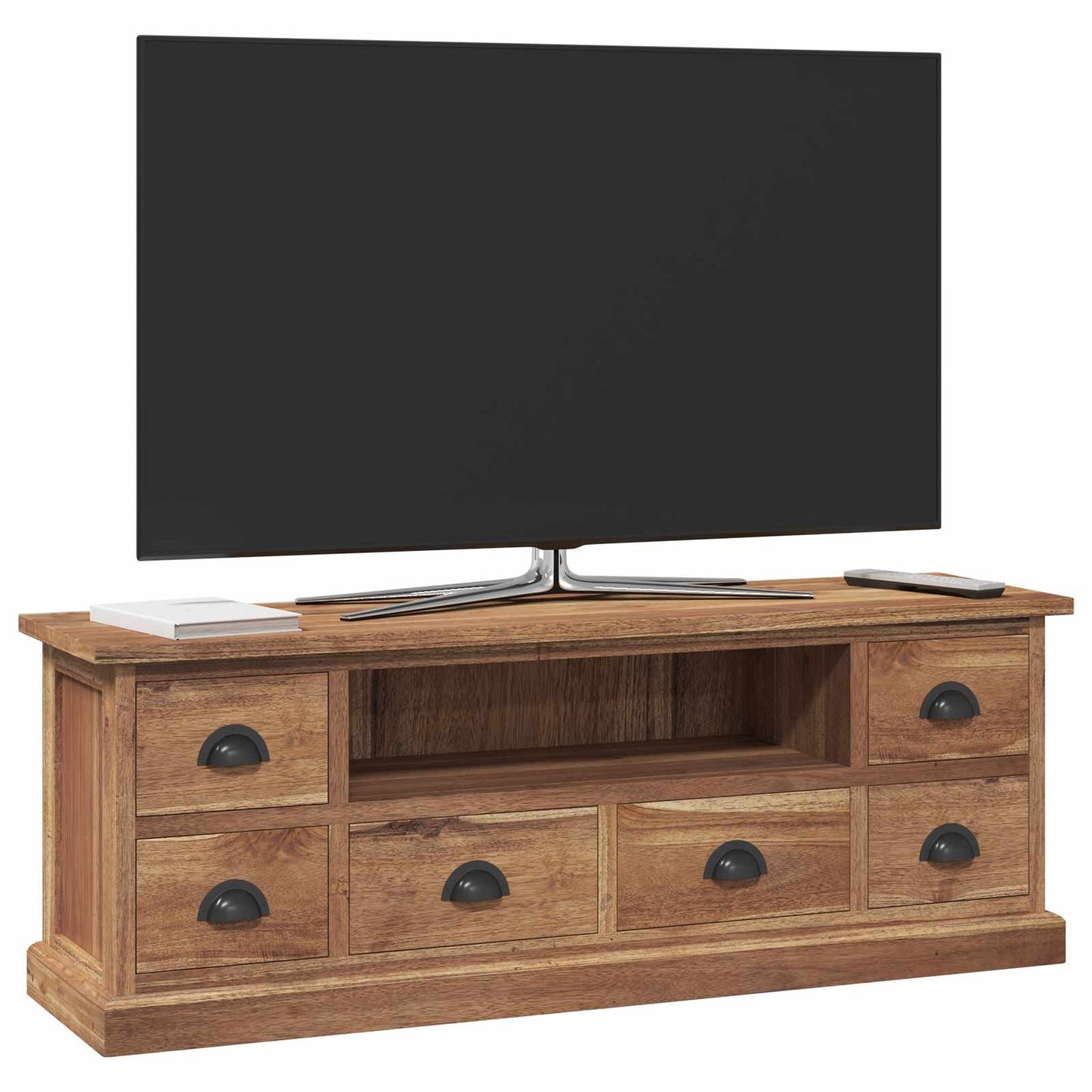 TV-bänk med låda Naturfärg 110 x 30 x 40 cm Massivt teakträ