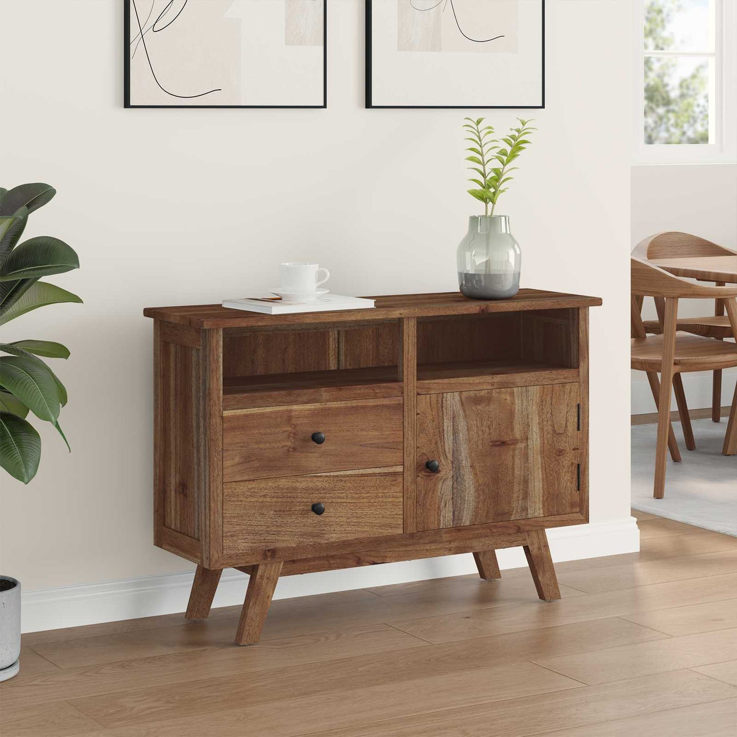 Sideboard med låda Naturfärg 100 x 30 x 68 cm Massivt teakträ