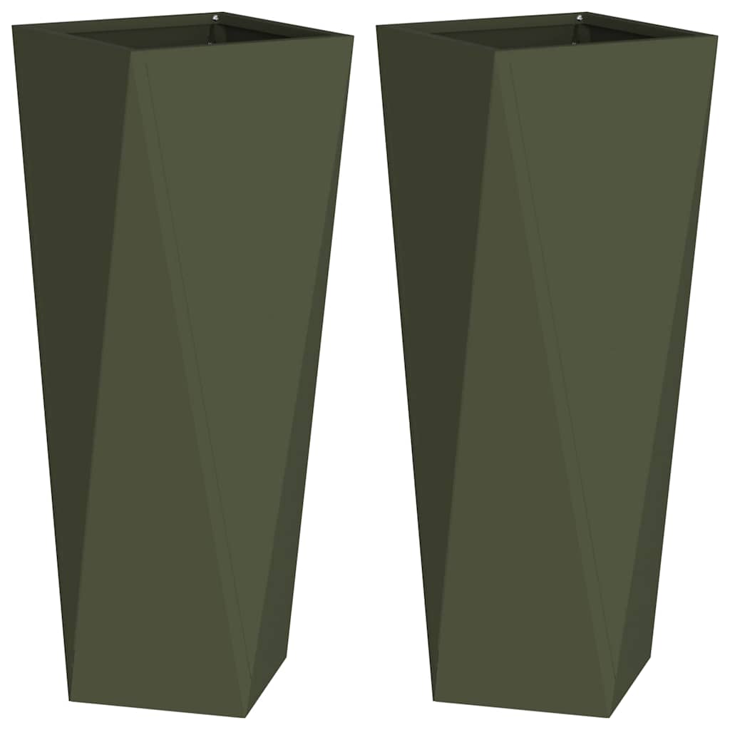 Utomhus Blomkruka Metall 2 pcs Olivgrön 30 x 30 x 75 cm Stål