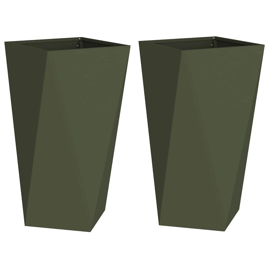 Utomhus Blomkruka Metall 2 pcs Olivgrön 40 x 40 x 75 cm Stål