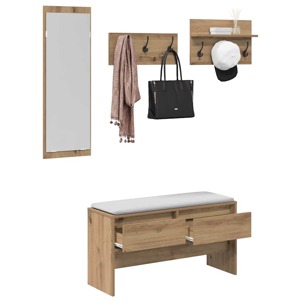 Hallmöbelset med låda med spegel 4 pcs Svart ek Konstruerat trä