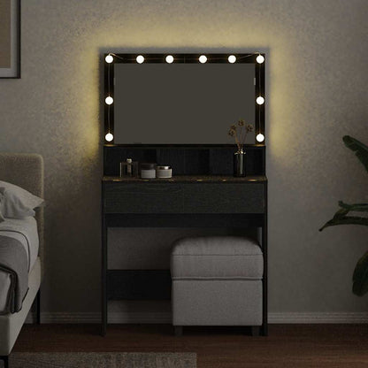 Smyckebord med låda Svart Ek 80 x 41 x 134,5 cm Konstruerat trä