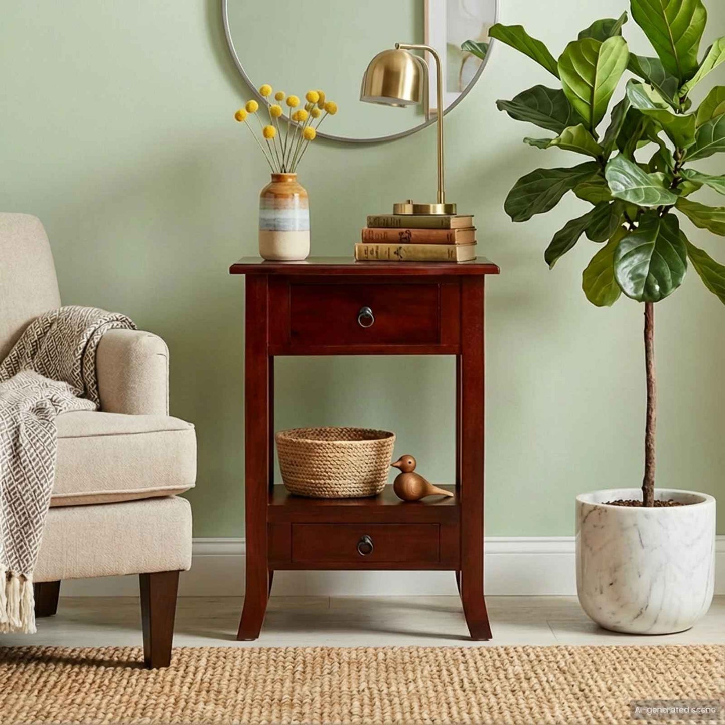 Avlastningsbord Konsollbord Brun med låda 50 x 29,5 x 76 cm Massivt mahognyträ