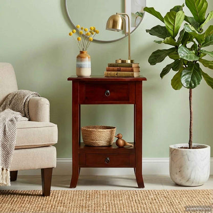 Avlastningsbord Konsollbord Brun med låda 50 x 29,5 x 76 cm Massivt mahognyträ