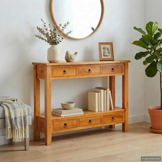 Avlastningsbord Konsollbord Trä Naturfärg 115 x 32 x 76 cm Massivt mahognyträ
