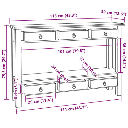 Avlastningsbord Konsollbord Brun med låda 115 x 32 x 75,5 cm Massivt mahognyträ