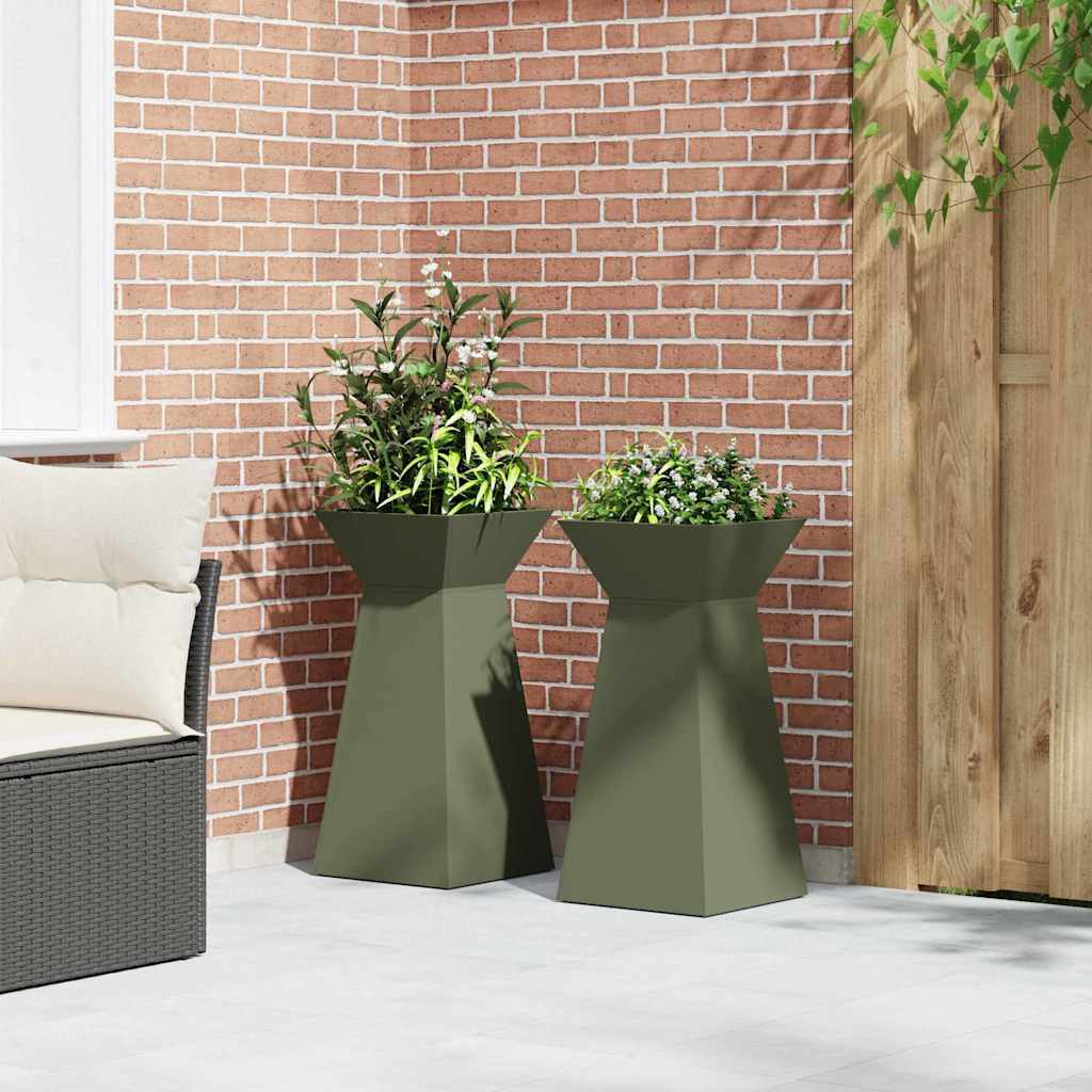 Utomhus Blomkruka Metall Pelarkrukor 2 pcs Olivgrön 35 x 35 x 73 cm