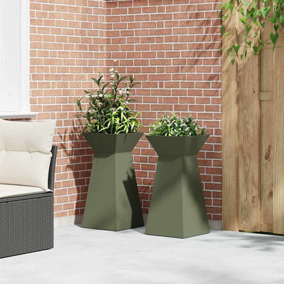 Utomhus Blomkruka Metall Pelarkrukor 2 pcs Olivgrön 35 x 35 x 73 cm
