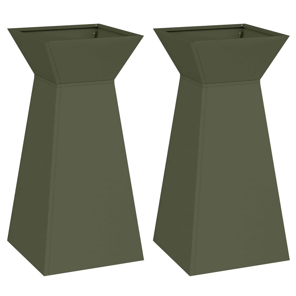 Utomhus Blomkruka Metall Pelarkrukor 2 pcs Olivgrön 35 x 35 x 73 cm