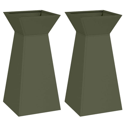 Utomhus Blomkruka Metall Pelarkrukor 2 pcs Olivgrön 35 x 35 x 73 cm