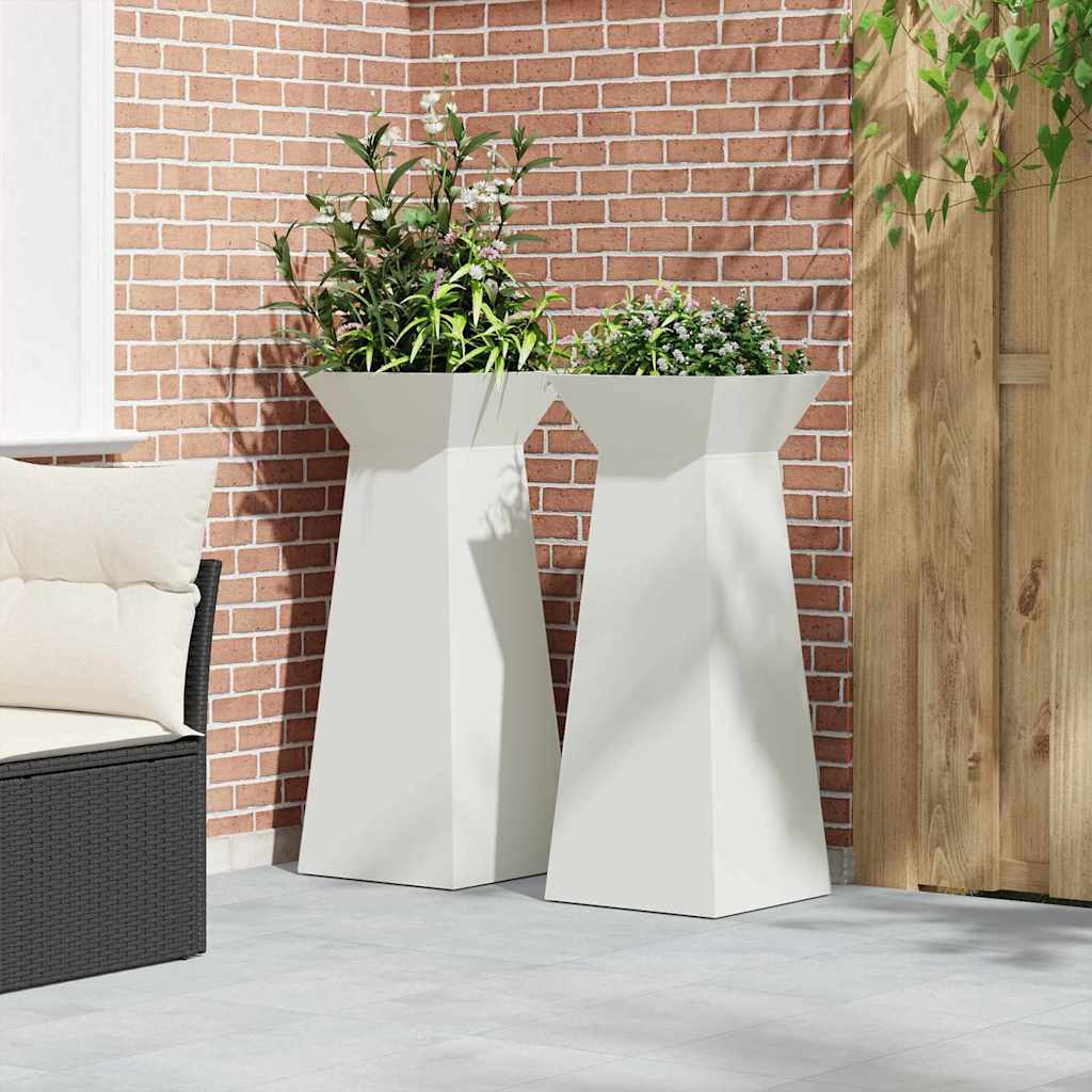 Utomhus Blomkruka Metall Pelarkrukor 2 pcs Vit 40 x 40 x 100 cm