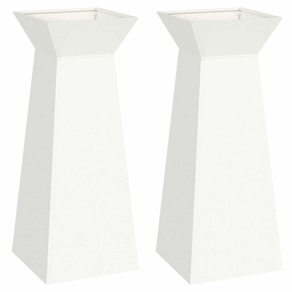 Utomhus Blomkruka Metall Pelarkrukor 2 pcs Vit 40 x 40 x 100 cm