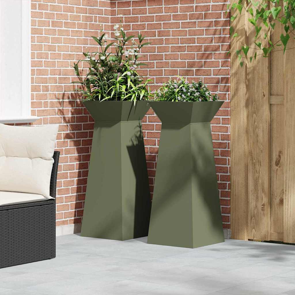 Utomhus Blomkruka Metall Pelarkrukor 2 pcs Olivgrön 40 x 40 x 100 cm
