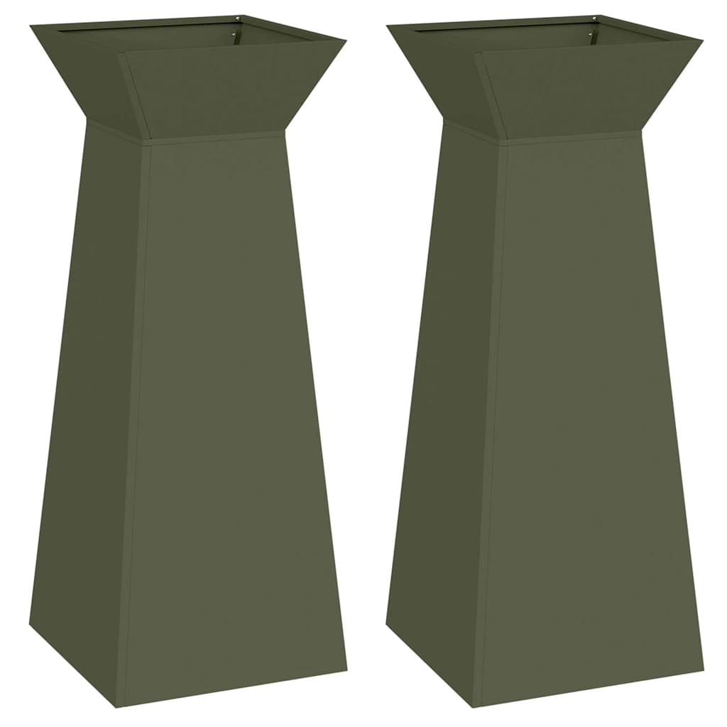Utomhus Blomkruka Metall Pelarkrukor 2 pcs Olivgrön 40 x 40 x 100 cm