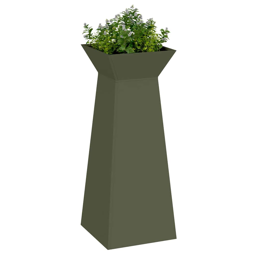 Utomhus Blomkruka Metall Pelarkrukor 2 pcs Olivgrön 40 x 40 x 100 cm