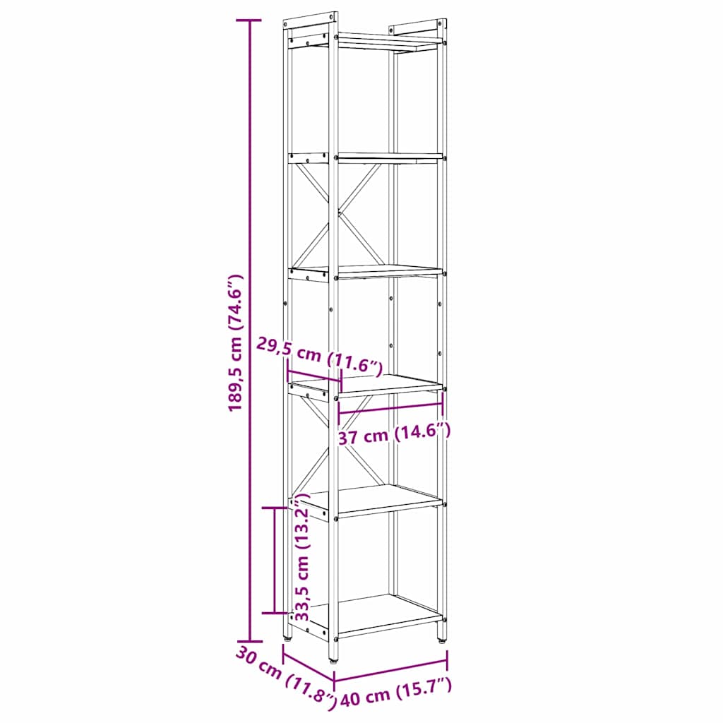 Bokhylla Svart Ek 40 x 30 x 188 cm