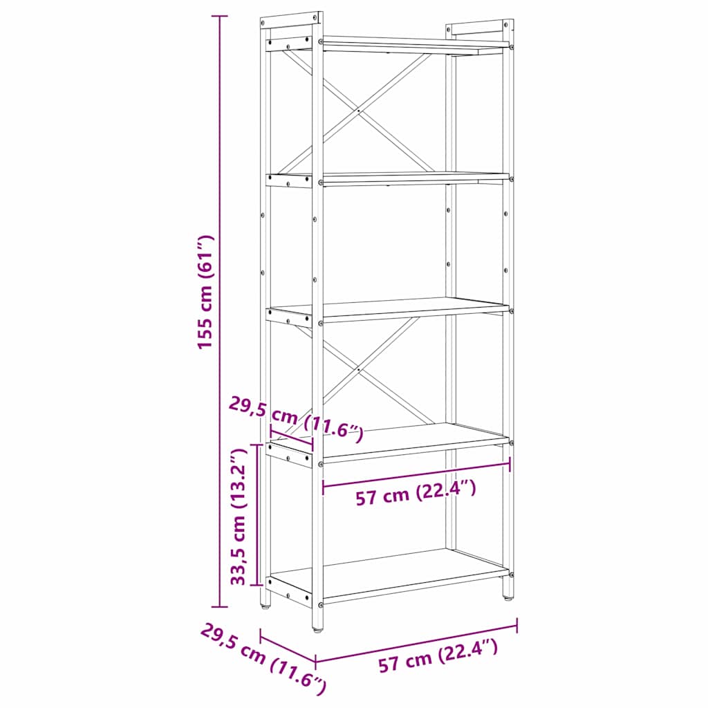 Bokhylla Svart Ek 60 x 30 x 153 cm