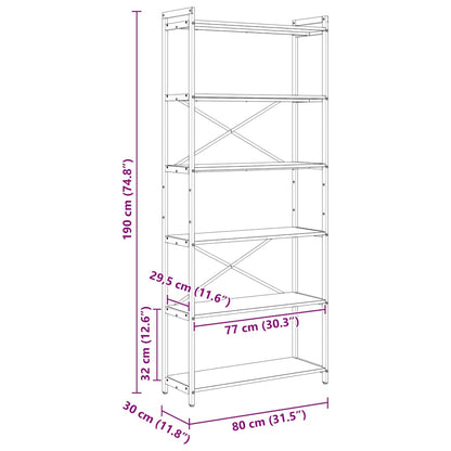Bokhylla Svart Ek 80 x 30 x 188 cm