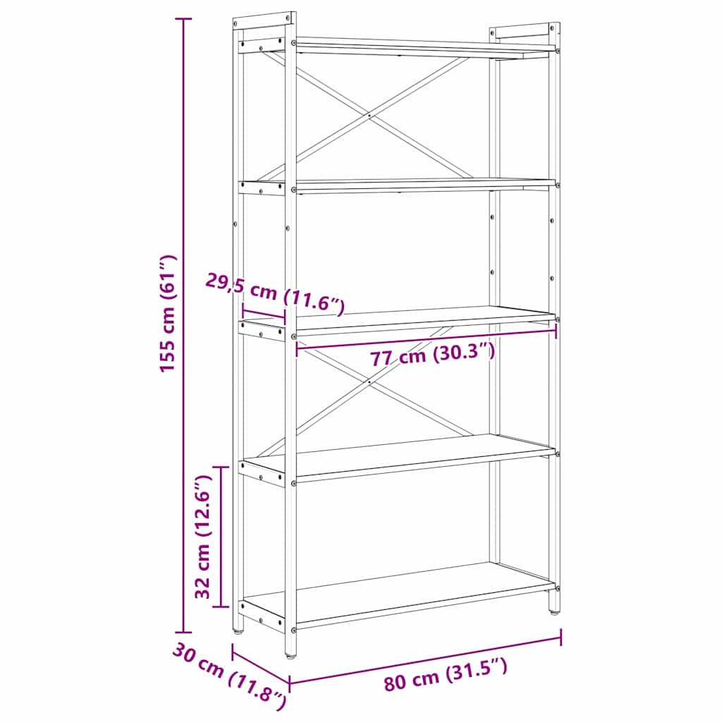Bokhylla Svart Ek 80 x 30 x 153 cm
