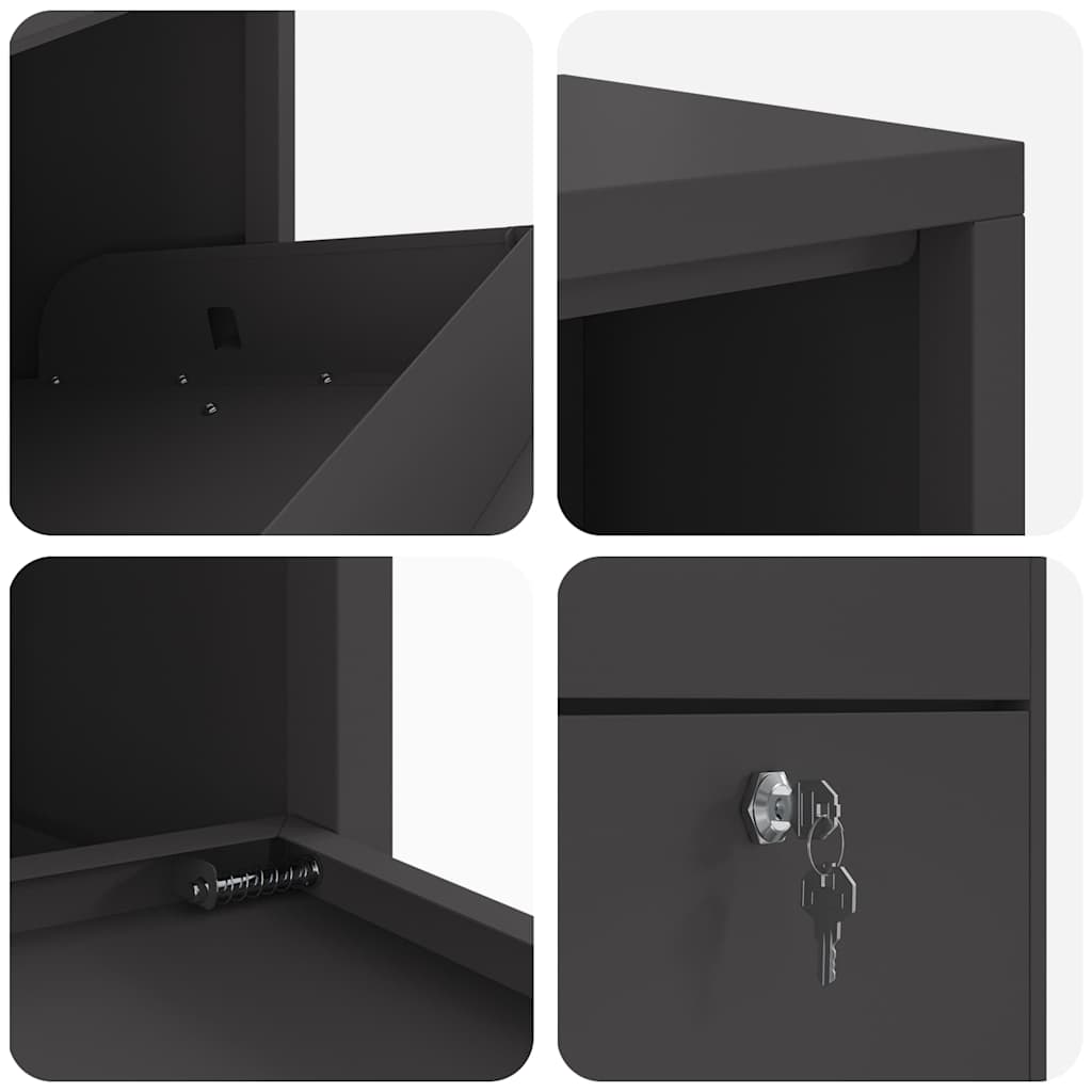 Brevlåda Paketbox med lagring med dörr Svart 44 x 22 x 82 cm Stål