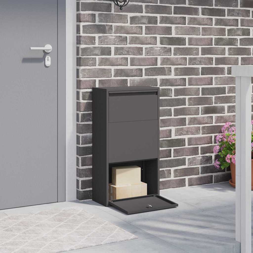 Brevlåda Paketbox med lagring med dörr Svart 44 x 22 x 82 cm Stål
