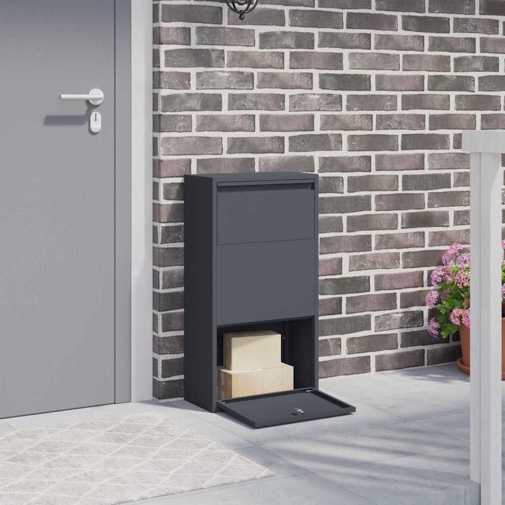 Brevlåda Paketbox med lagring med dörr Antracit 44 x 22 x 82 cm Stål
