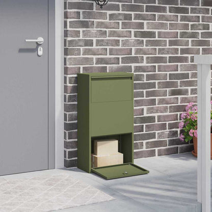 Brevlåda Paketbox med lagring med dörr Olivgrön 44 x 22 x 82 cm Stål
