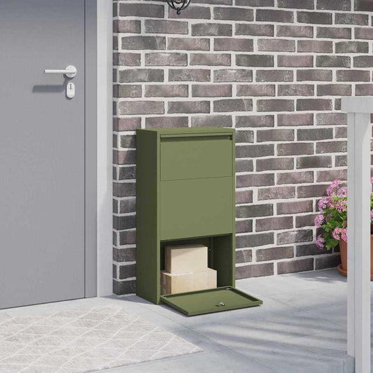 Brevlåda Paketbox med lagring med dörr Olivgrön 44 x 22 x 82 cm Stål