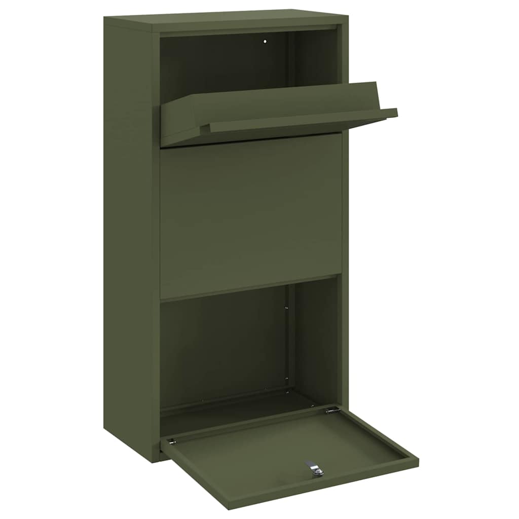 Brevlåda Paketbox med lagring med dörr Olivgrön 44 x 22 x 82 cm Stål