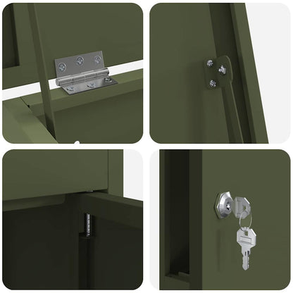 Brevlåda Paketbox med lagring med lås Olivgrön 44,5 x 29 x 110,5 cm Stål