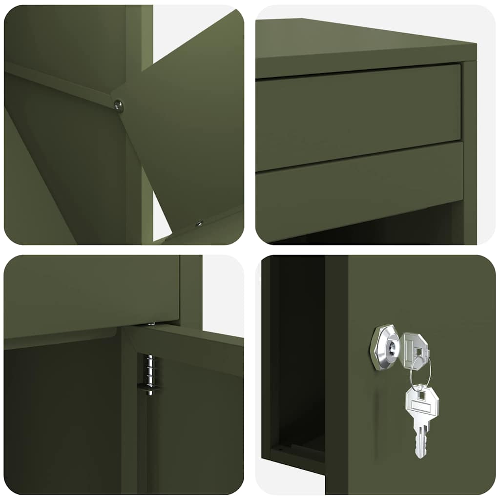 Brevlåda Paketbox med lagring med dörr Olivgrön 41 x 38 x 103 cm Stål
