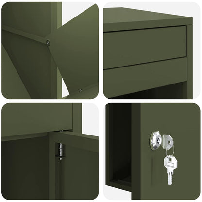 Brevlåda Paketbox med lagring med dörr Olivgrön 41 x 38 x 103 cm Stål