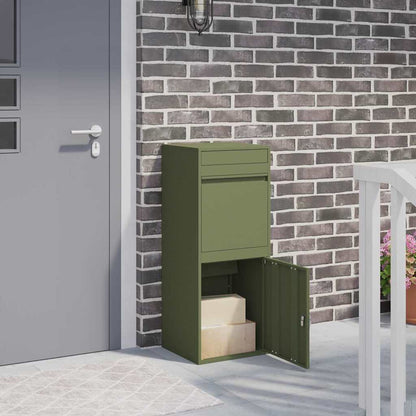 Brevlåda Paketbox med lagring med dörr Olivgrön 41 x 38 x 103 cm Stål