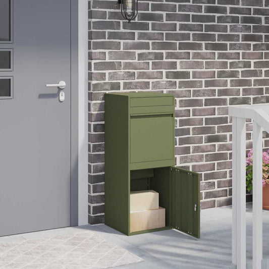 Brevlåda Paketbox med lagring med dörr Olivgrön 41 x 38 x 103 cm Stål
