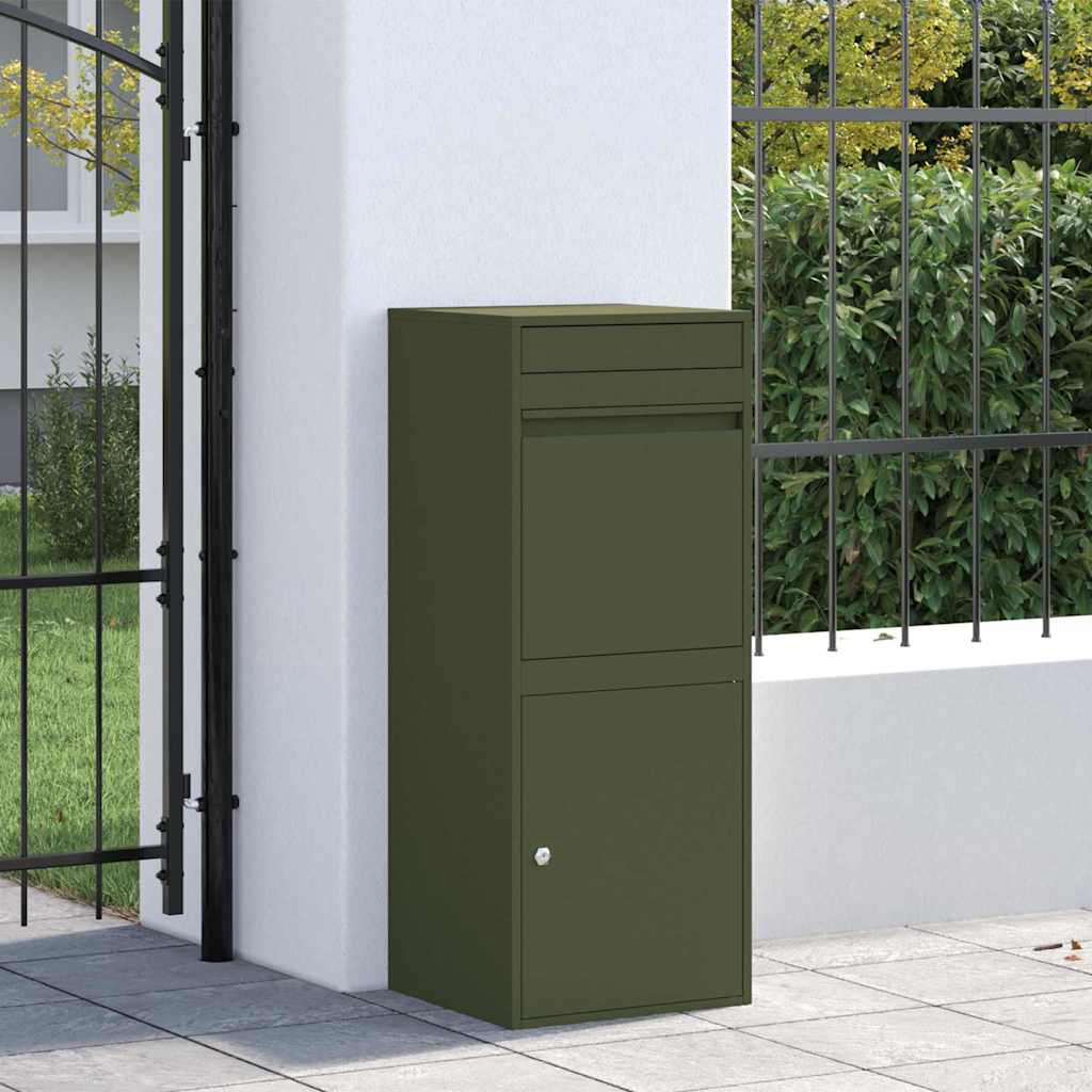 Brevlåda Paketbox med lagring med dörr Olivgrön 41 x 38 x 103 cm Stål