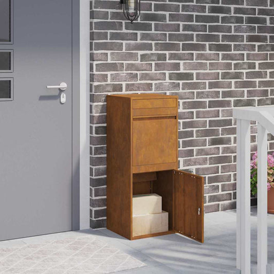 Brevlåda Paketbox med dörr Rostig 41 x 38 x 103 cm Väderbeständig stål