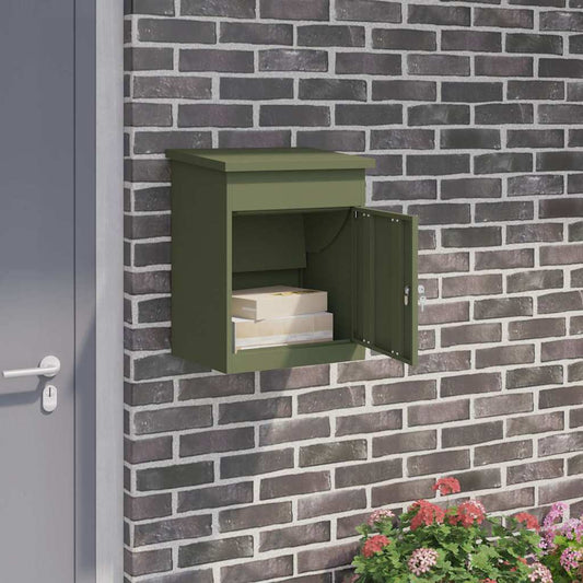 Brevlåda Paketbox med lagring med dörr Olivgrön 47.5 x 38 x 59 cm Stål