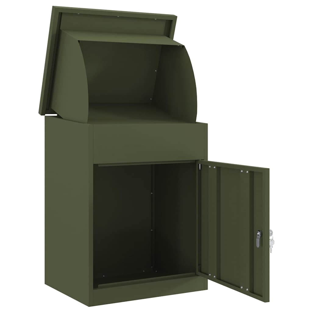 Brevlåda Paketbox med lagring med dörr Olivgrön 47.5 x 38 x 59 cm Stål