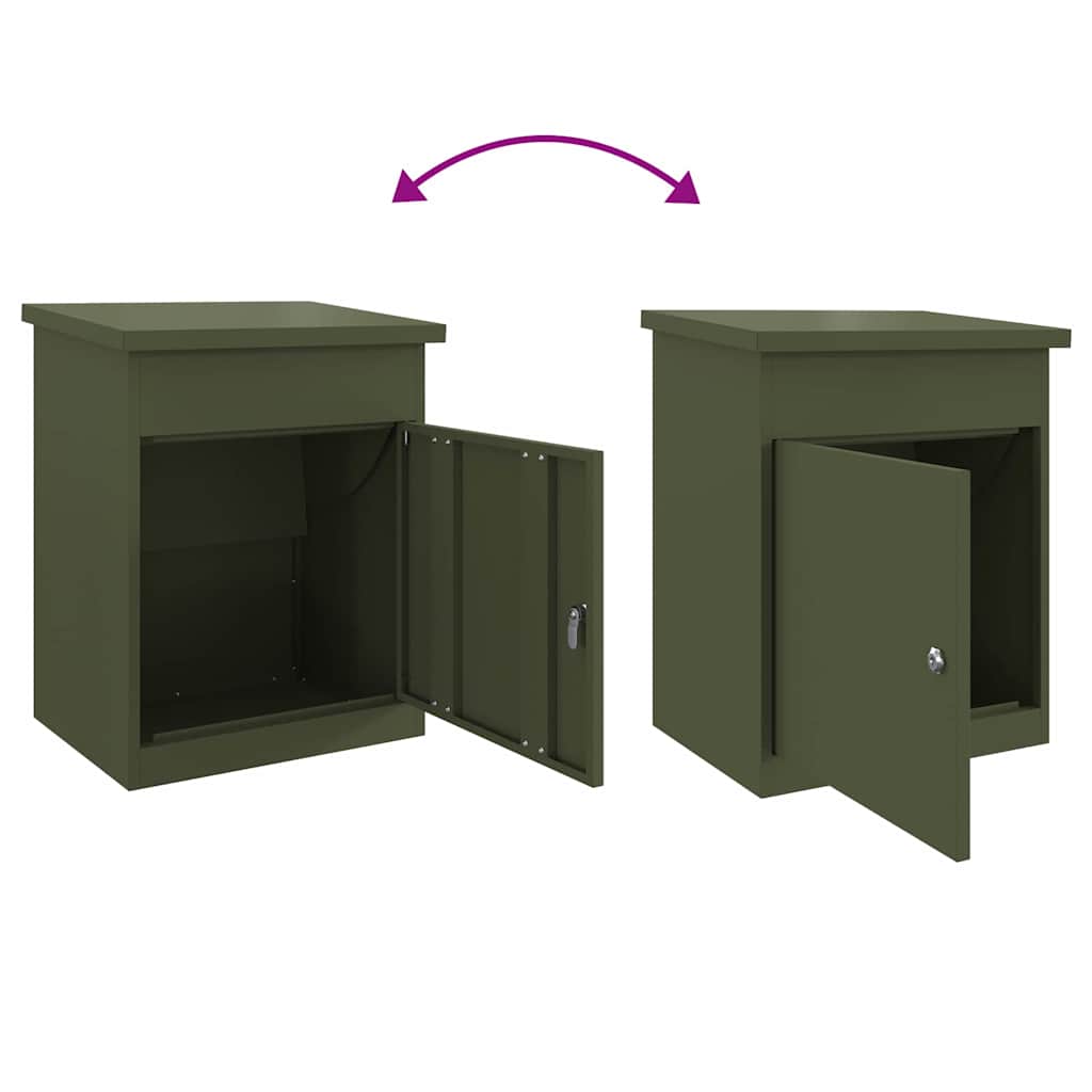 Brevlåda Paketbox med lagring med dörr Olivgrön 47.5 x 38 x 59 cm Stål