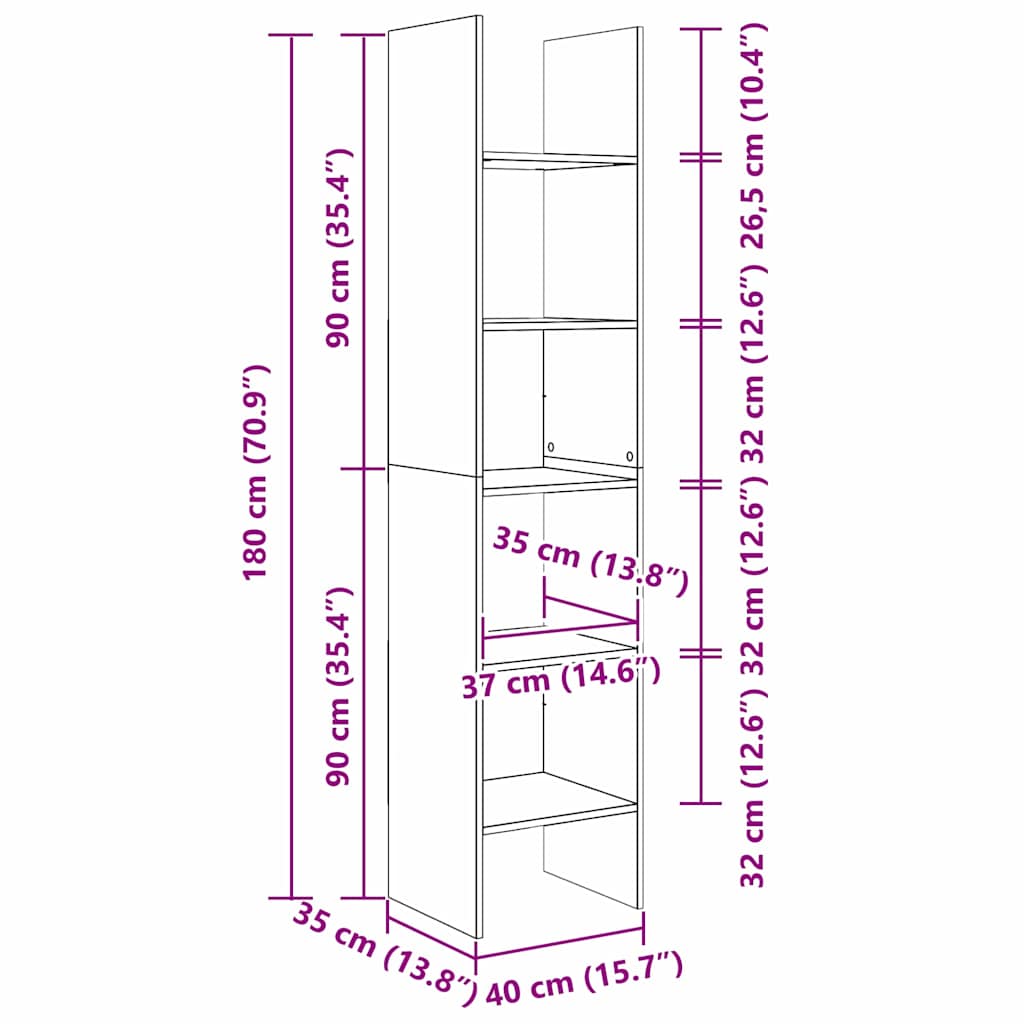 Bokhylla Svart Ek 40 x 35 x 180 cm
