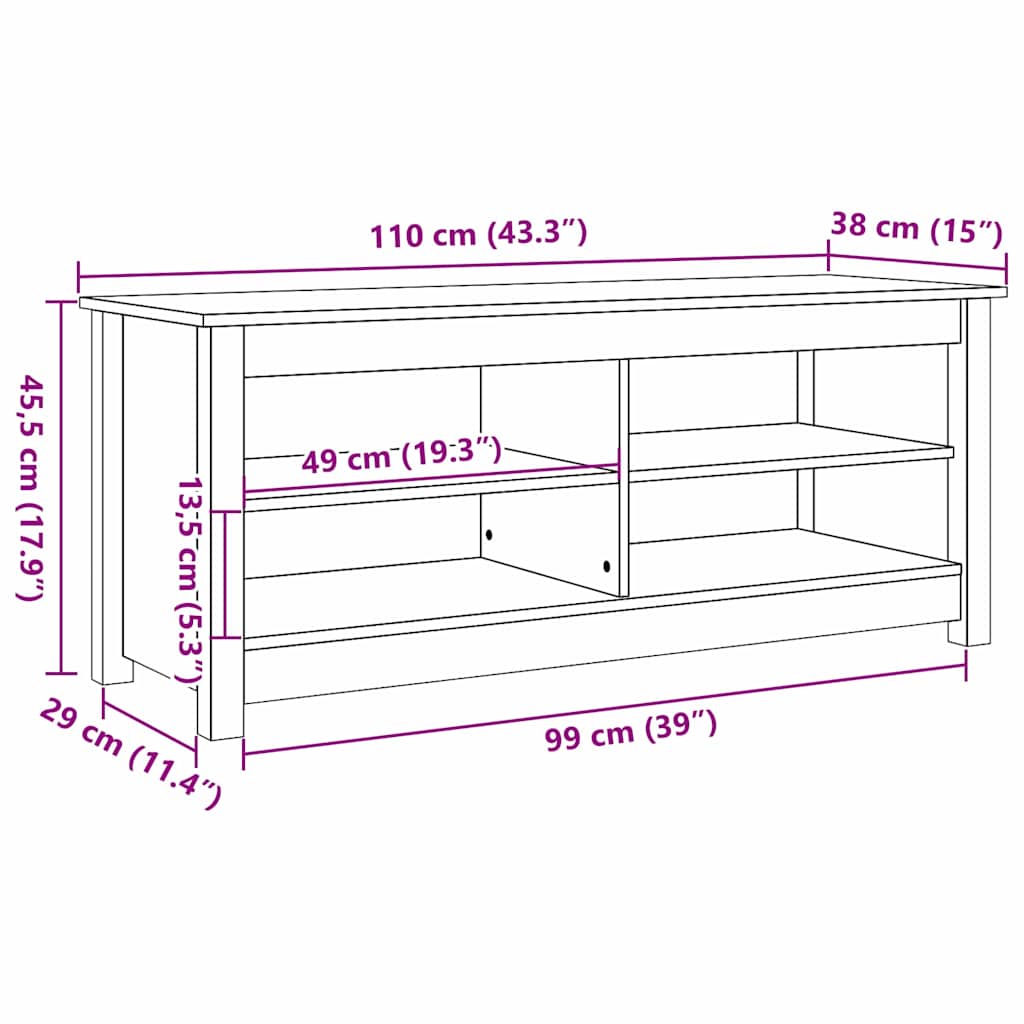 Förvaringsbänk med hylla Vaxbrun 110 x 38 x 45,5 cm Massiv furu