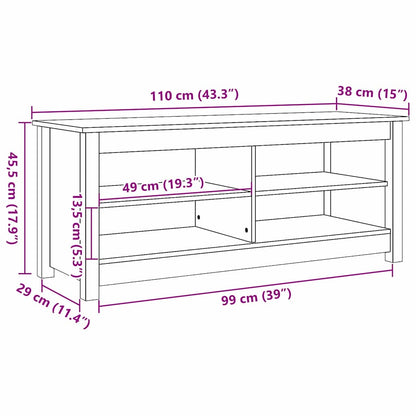 Förvaringsbänk med hylla Vaxbrun 110 x 38 x 45,5 cm Massiv furu
